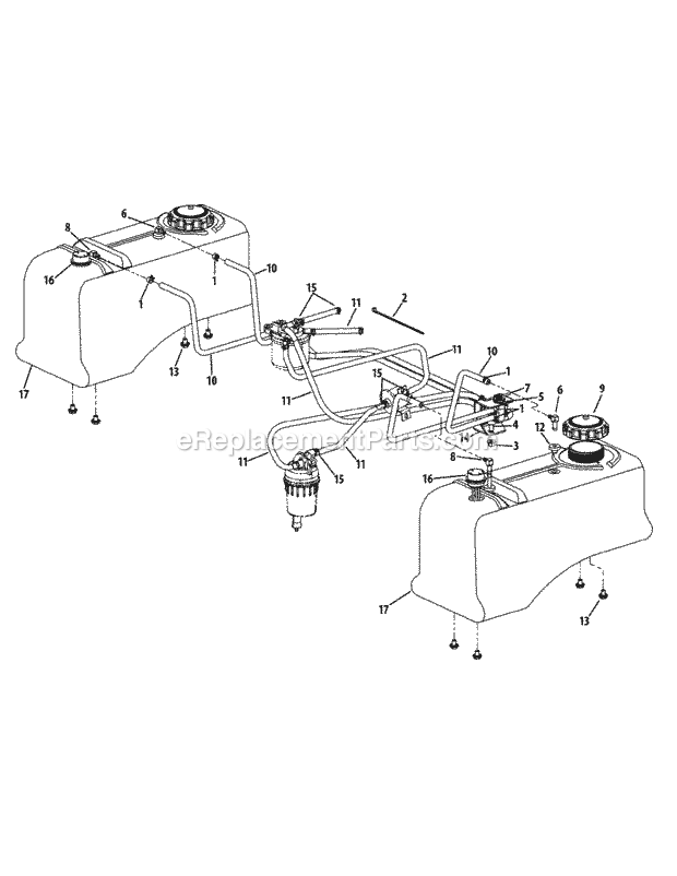 Fuel Tank Assembly Diagram and Parts List for S6032-D 53AY8DU6050-312HP Cub Cadet Lawn Tractor